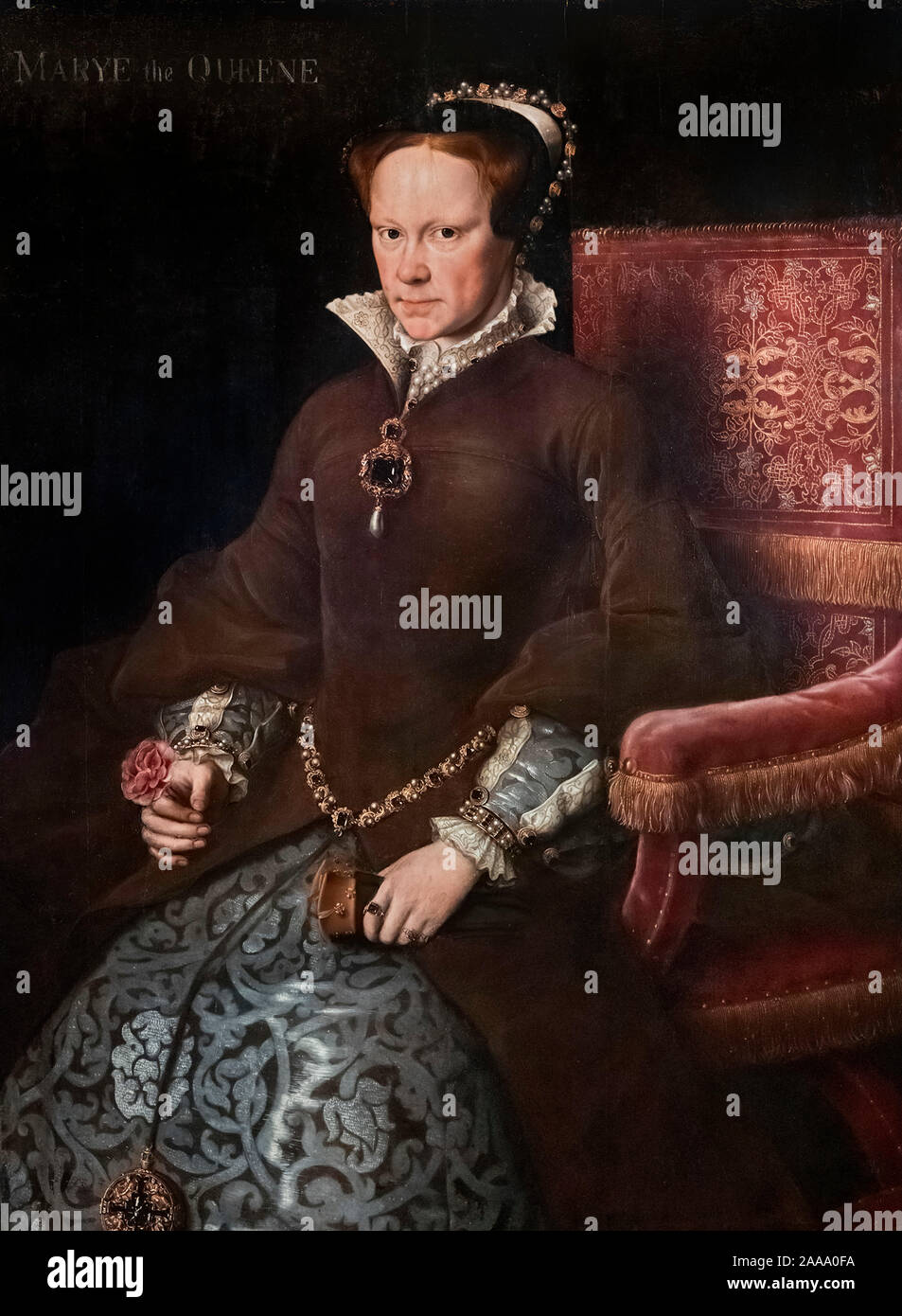 La Reine Mary I. Marie Tudor, reine d'Angleterre par Antonis Mor et l'atelier, huile sur panneau, c.1555-8 Banque D'Images