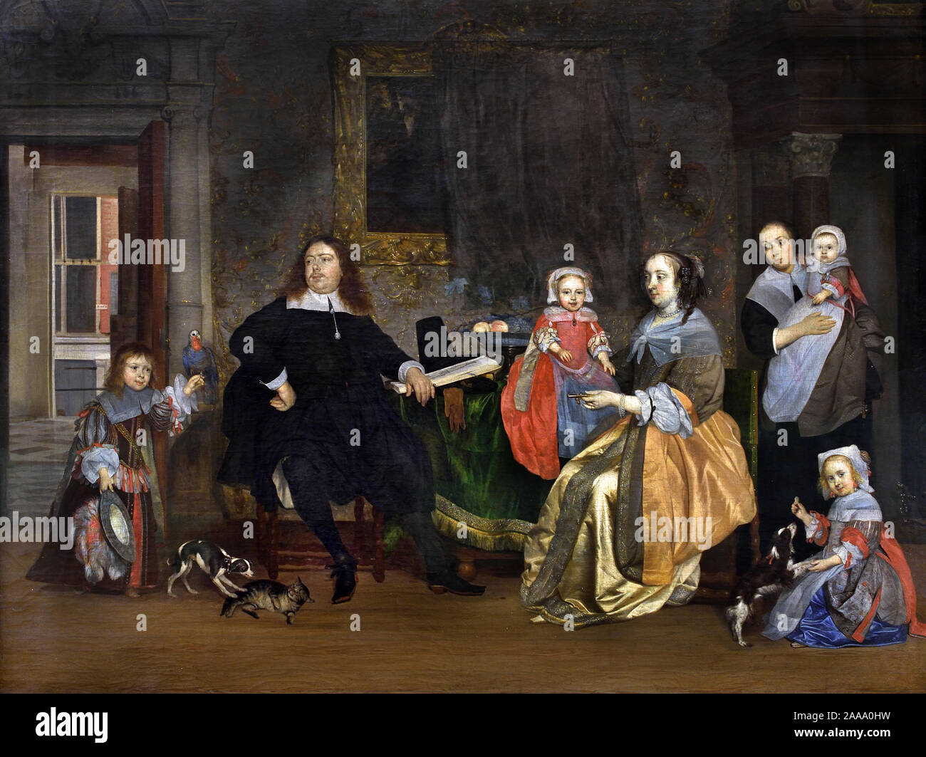 Portrait de Jan Jacobsz Hinlopen et sa famille 1662 par Gabriel Metsu, 1629 -1667, Néerlandais, aux Pays-Bas. Banque D'Images