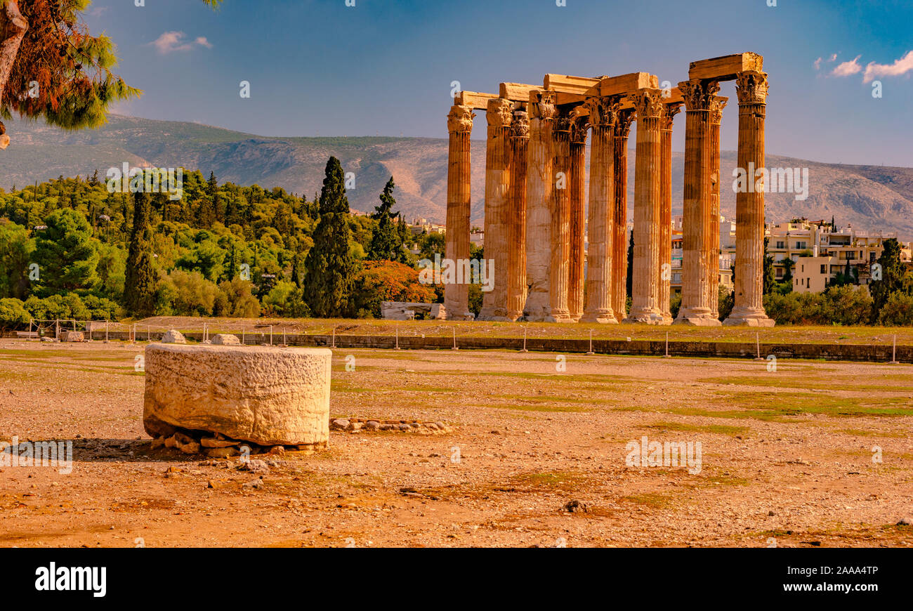 Ancien Temple de Zeus Olympien , Athènes, Grèce. De magnifiques ruines de l