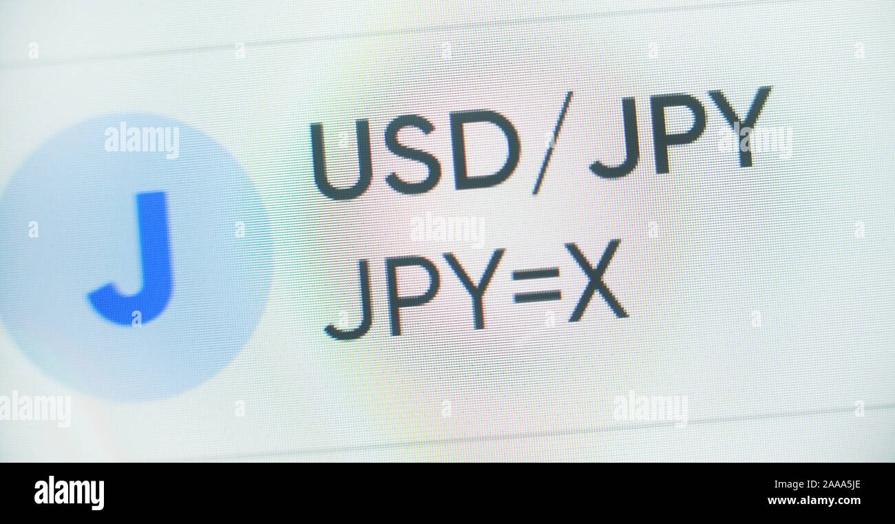 Convertisseur de monnaie - le dollar américain et le yen japonais  (USD/JPY). Service de change sur l'écran d'ordinateur Photo Stock - Alamy