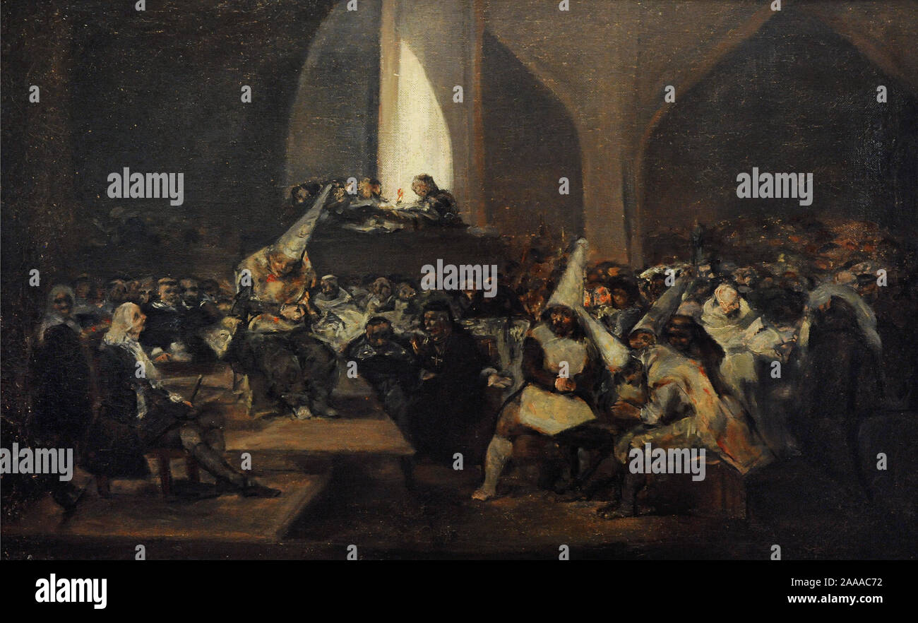 Procès de l'Inquisition, ca.1819. Copie de Eugenio Lucas (1817-1870) D'après une peinture de Francisco de Goya. Musée d'histoire. Madrid. L'Espagne. Banque D'Images