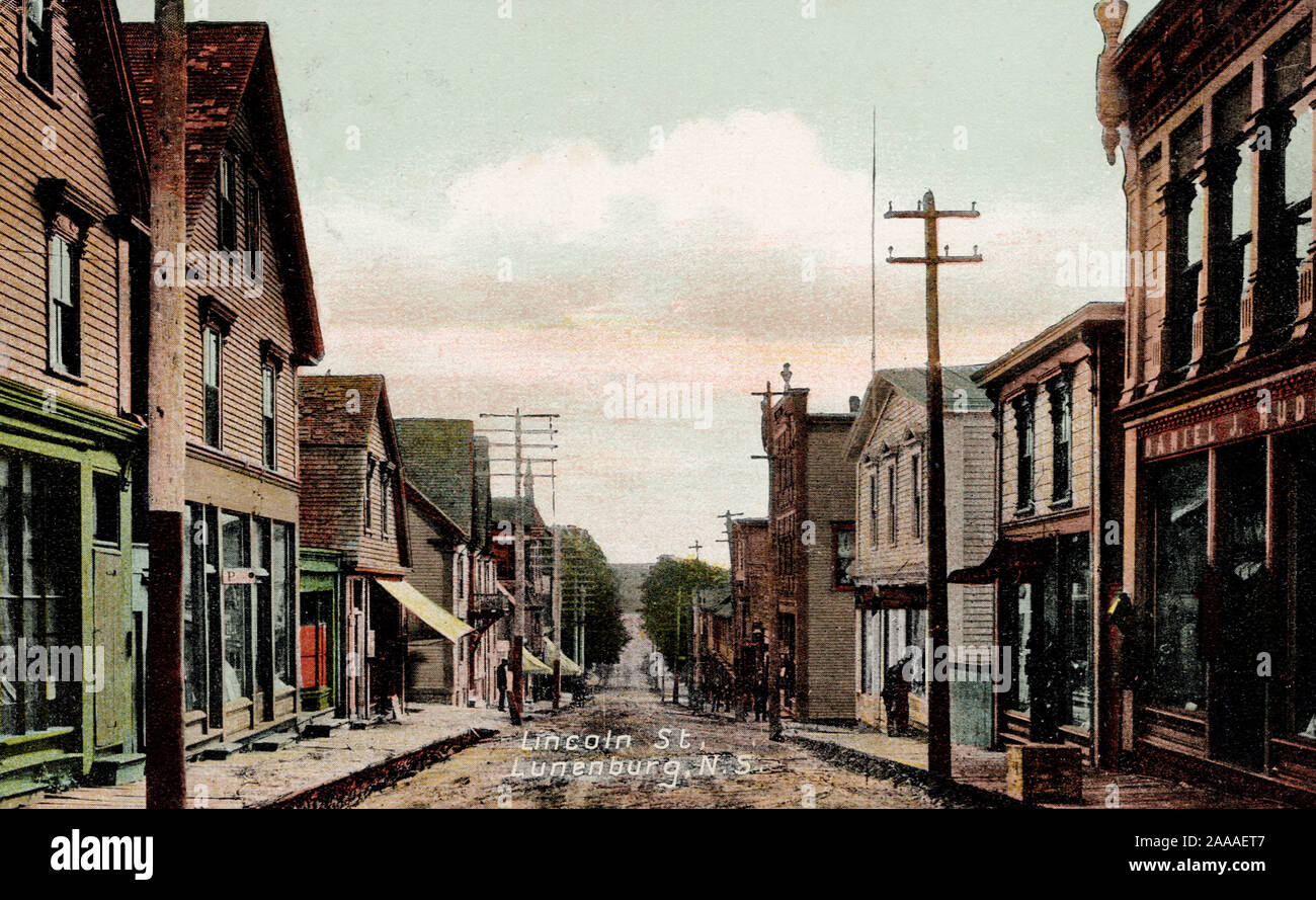 Lincoln Street, Lunenburg Nouvelle-Écosse Canada, ancienne carte postale Banque D'Images