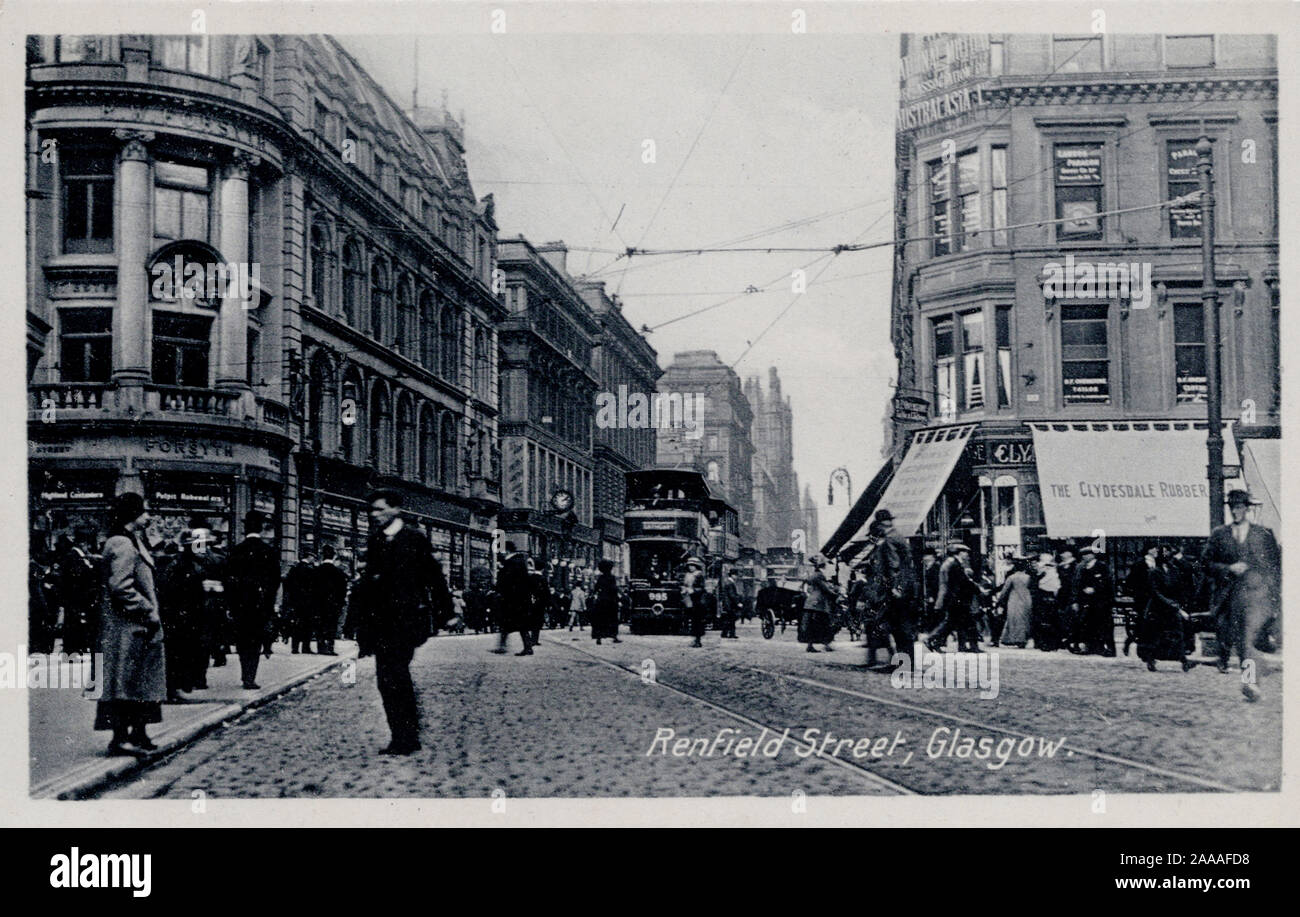 Renfield Street, Glasgow, Écosse, ancienne carte postale Banque D'Images