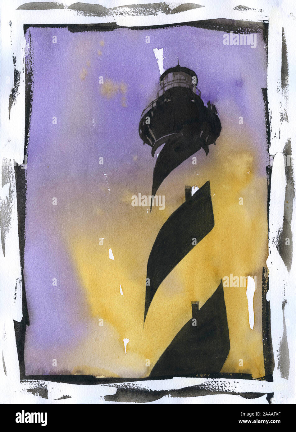 Le phare de Cape Hatteras- Outer Banks, Caroline du Nord. Lighthouse OBX de peinture. Phare de l'Aquarelle Décoration d'œuvres d'Outer Banks beach Banque D'Images
