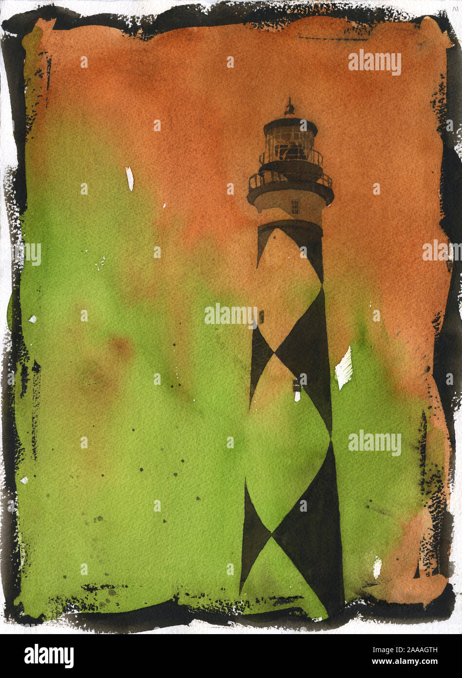 Cape Lookout phare sur les Outer Banks, Caroline du Nord. Peinture de Cape Lookout lighthouse beach artwork home decor phare NC lig Banque D'Images
