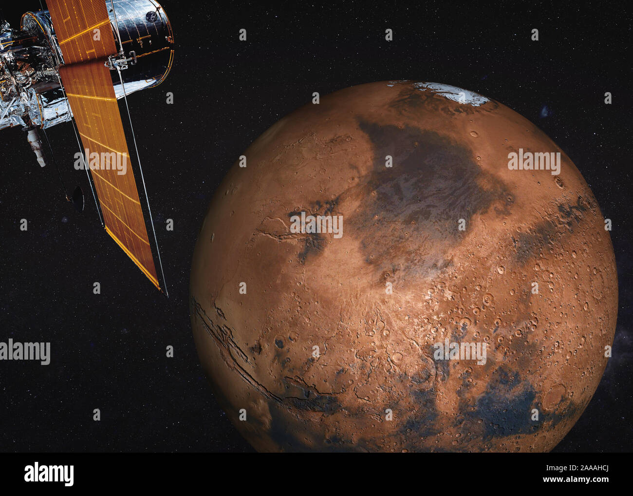 Télescope Satellite près de Mars planète du système solaire quelque part dans l'espace. La science-fiction. Éléments de l'image ont été fournies par la NASA Banque D'Images