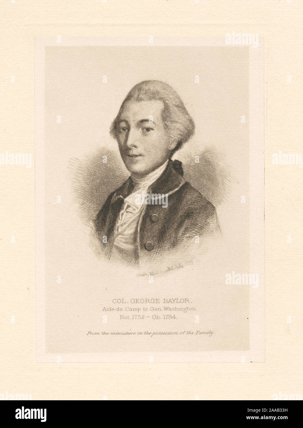 Printmakers : Asher Brown Durand, Bryan Henry Hall, Albert Rosenthal & Max Rosenthal. Titre du calendrier de collecte d'Emmet. EM9262 Déclaration de responsabilité : Albert Rosenthal ; le colonel George Baylor, aide-de-camp du général Washington Banque D'Images