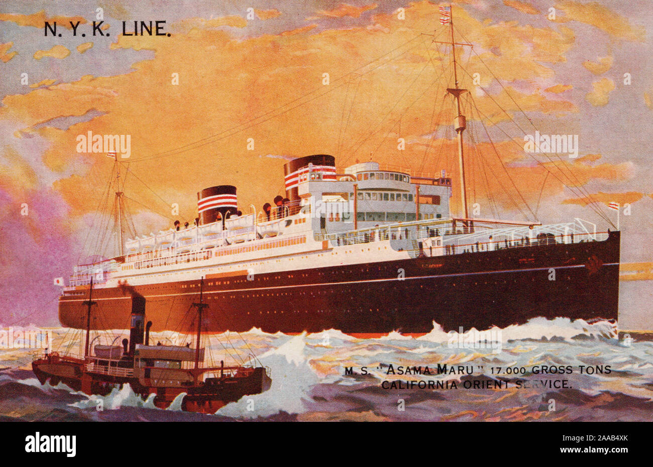 « Asama Maru », navire de ligne NYK, ancienne carte postale. Banque D'Images
