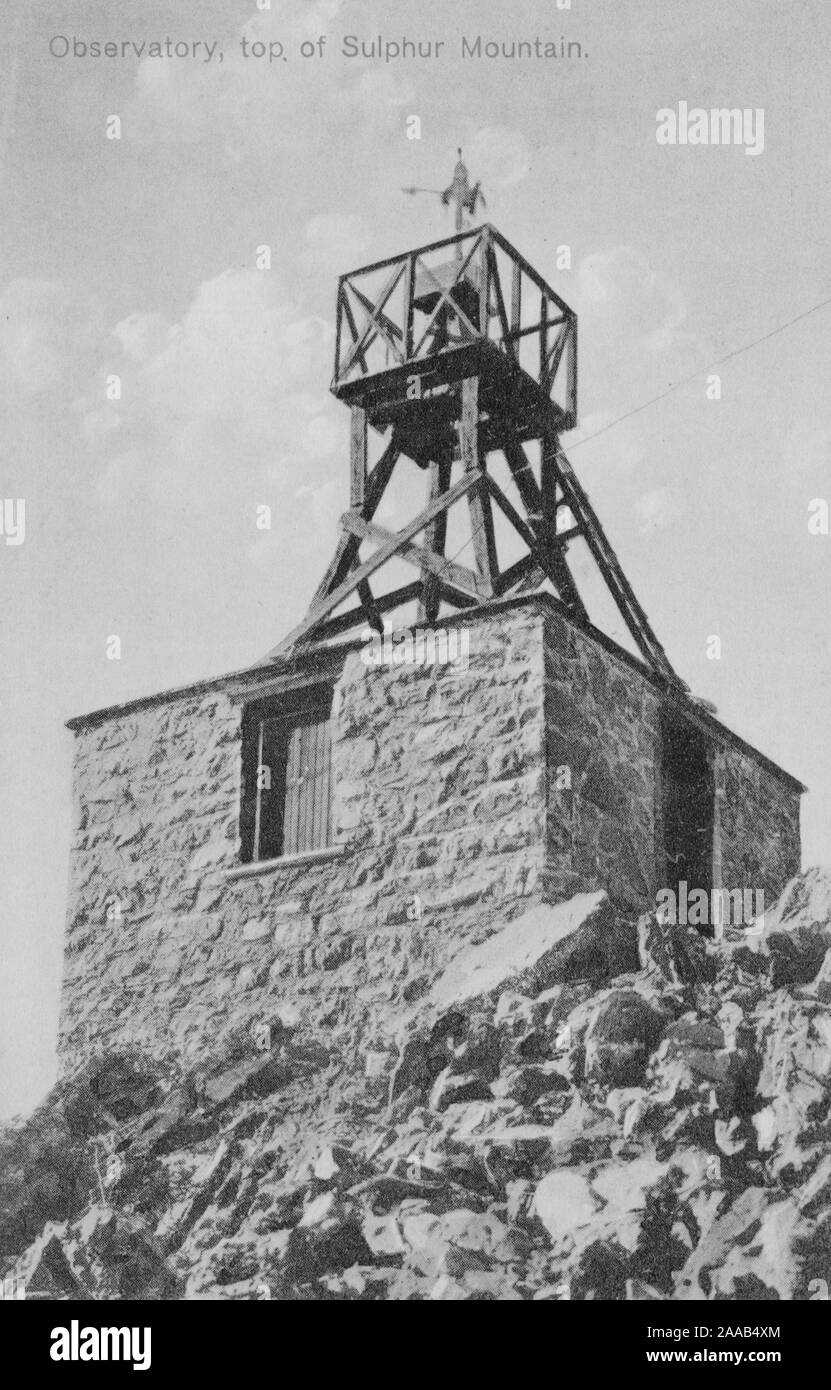 Observatoire, Top of Sulphur Mountain, Banff Alberta Canada, ancienne carte postale. Banque D'Images