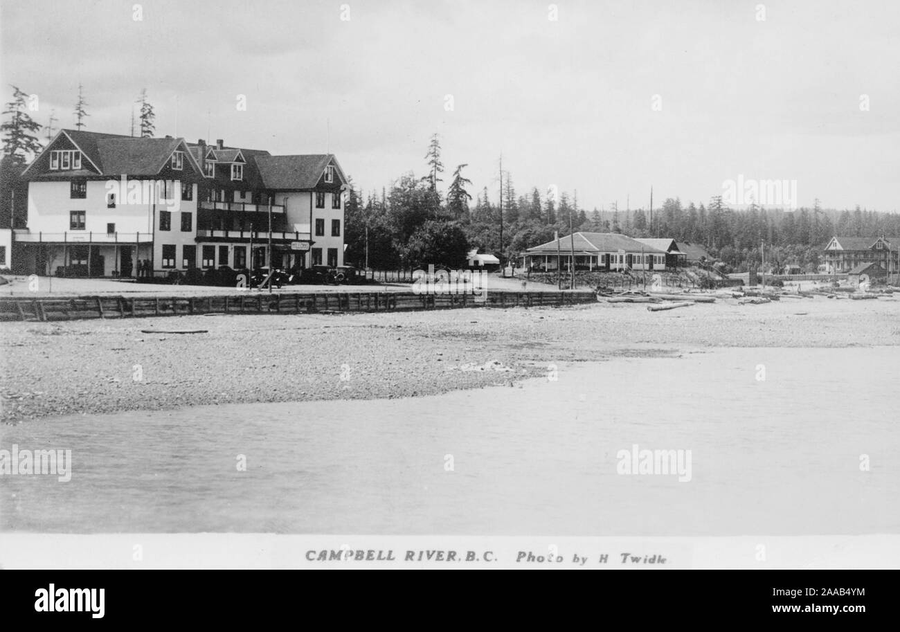 Hôtel de la saule, Campbell River BC, île de Vancouver Canada, ancienne carte postale. Banque D'Images