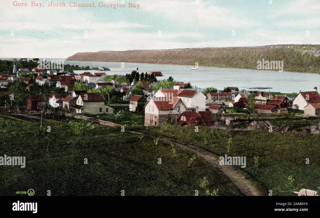 Gore Bay, North Channel, Georgian Bay Ontario Canada, ancienne carte postale Banque D'Images