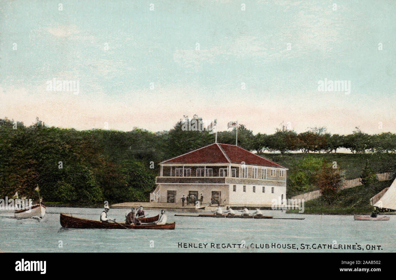 Henley Regatta Clubhouse, St. Catharines Ontario, ancienne carte postale. Banque D'Images