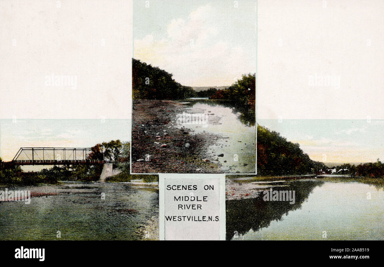 Middle River Westville NS Nouvelle-Écosse, ancienne carte postale Banque D'Images