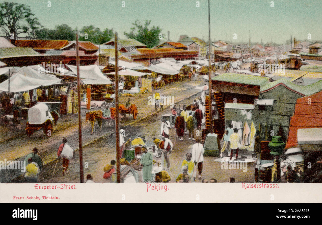 Rue de l'empereur de la Chine, Pékin, carte postale ancienne Banque D'Images