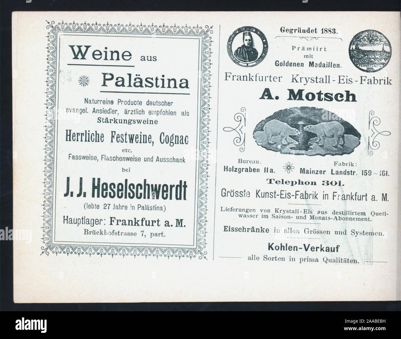 PAGE 15 livret, rempli avec des publicités ; TOUS EN ALLEMAND ; MENU DANS LE CENTRE avec une page séparée pour les vins et liqueurs ; ; MENU DU JOUR [détenus par] CAFE' IMPERIAL [at] FRANCFORT, ALLEMAGNE - Kaiserstrasse 13 (café) Banque D'Images