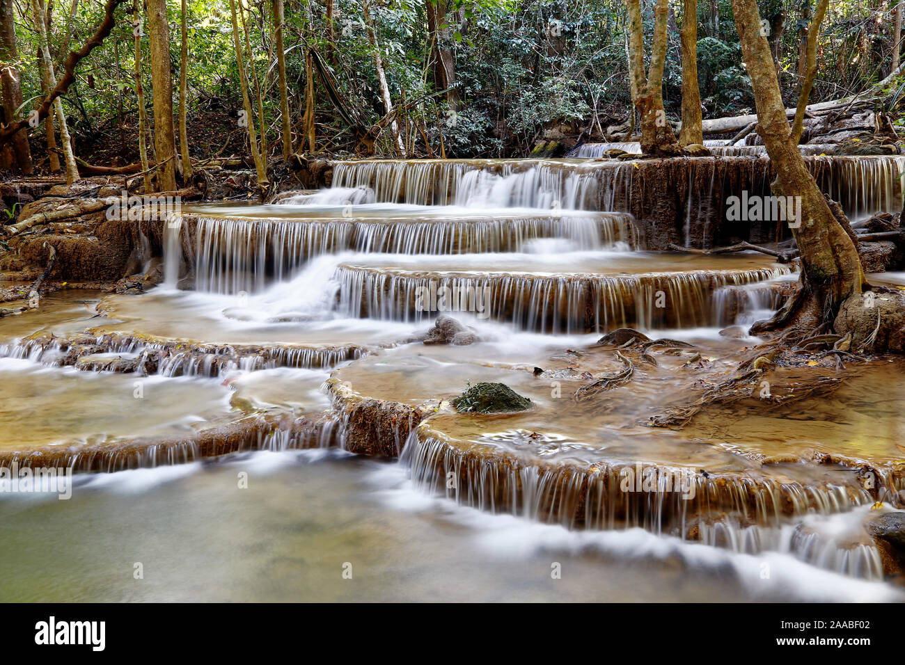 Huay Mae Khamin Cascade, Kanchanaburi, Thaïlande Banque D'Images