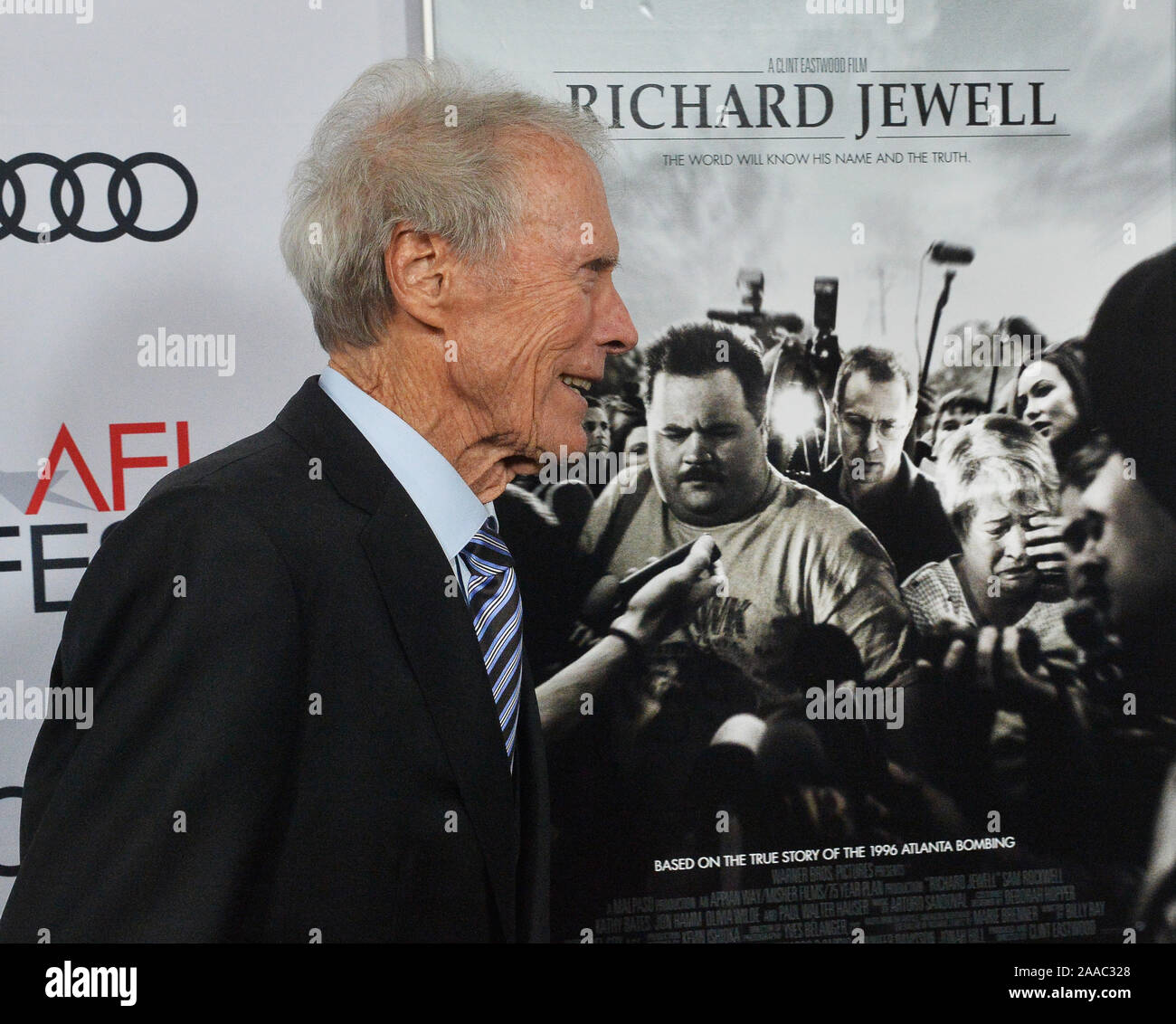 Los Angeles, United States. 20 Nov, 2019. Réalisateur Clint Eastwood assiste à la première de sa nouvelle motion picture drama 'Richard Jewell" au théâtre chinois de Grauman dans la section Hollywood de Los Angeles le mercredi, Novembre 20, 2019. Scénario : American security guard Richard Jewell (Paul Walter Hauser) sauve des milliers de vies à partir de l'explosion d'une bombe au Jeux Olympiques de 1996, mais il est dénigré par les journalistes et la presse qui a faussement déclaré qu'il était un terroriste. Photo par Jim Ruymen/UPI. Credit : UPI/Alamy Live News Banque D'Images