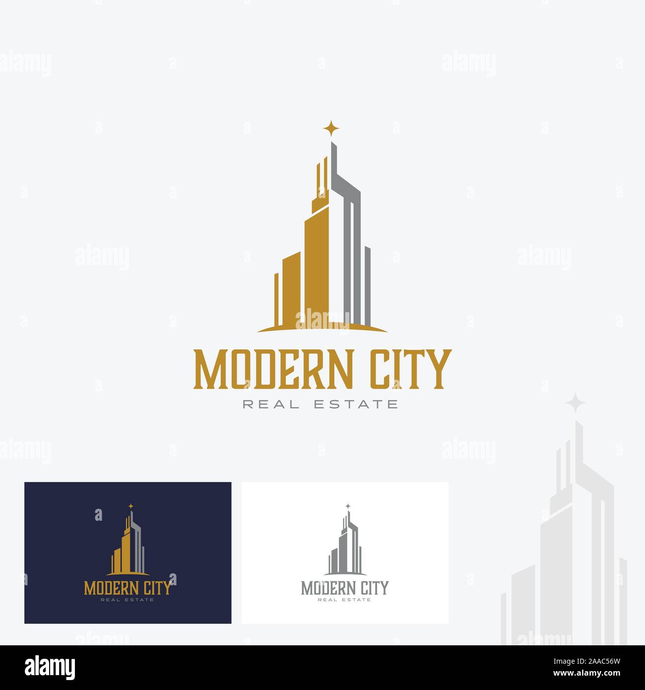 Real estate & office logo design moderne avec sky scrapper bâtiment. Illustration de Vecteur