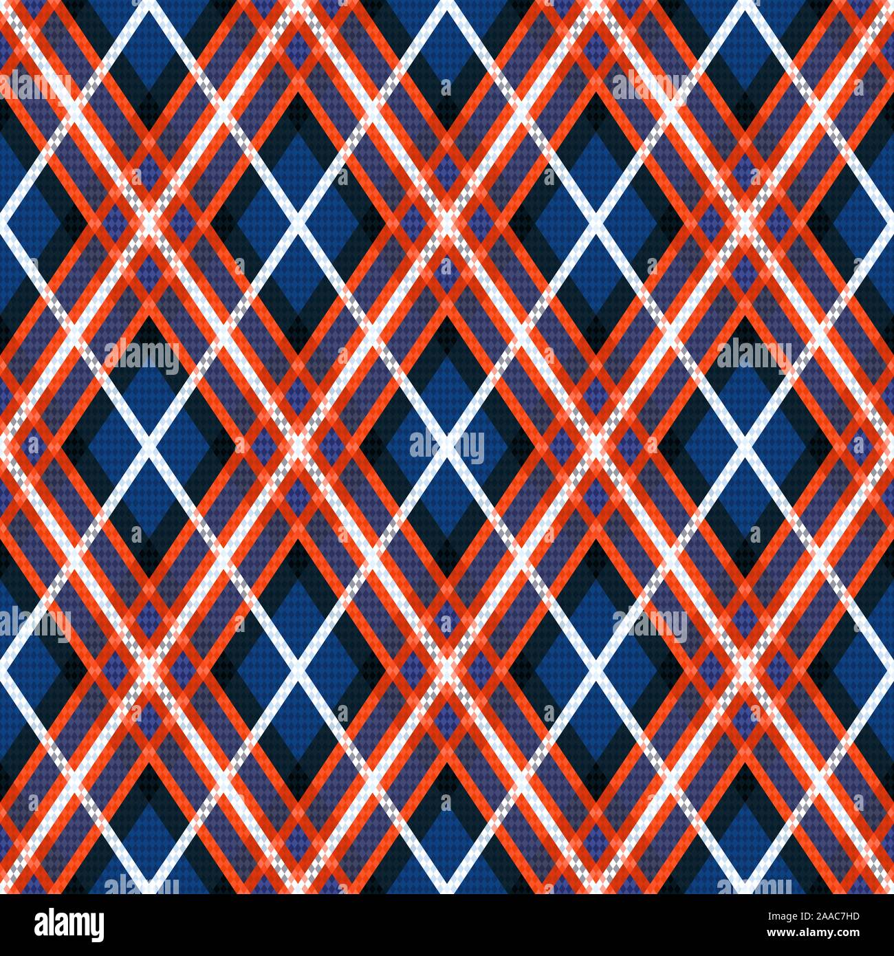 Modèle vectoriel continu rhombique comme un plaid tartan en bleu, violet, orange et blanc Illustration de Vecteur