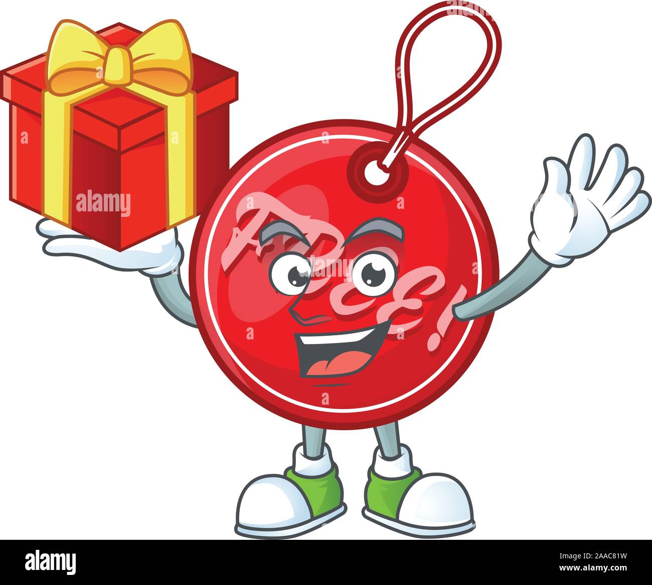 Tag gratuit Noël isolé avec mascot apporter don Illustration de Vecteur