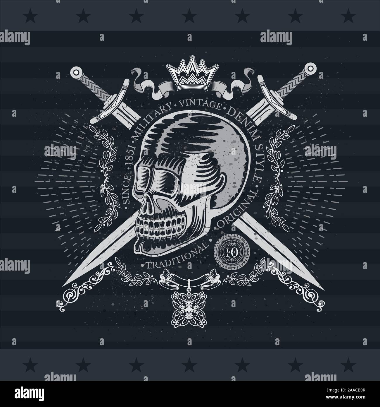 Crâne avec cross swords avec Ray et couronne. Héraldique militaire habel on  blackboard Image Vectorielle Stock - Alamy