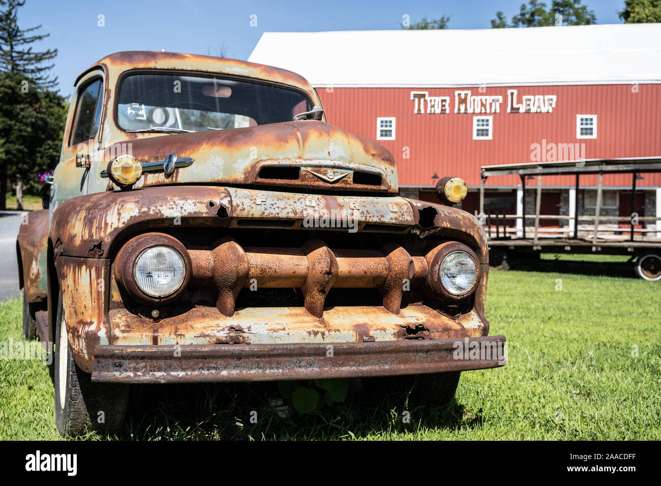 10 août 2019, Leesport, Pennsylvania, USA, vieille Ford Truck se trouve à l'extérieur, le magasin de cadeaux feuille de menthe Banque D'Images