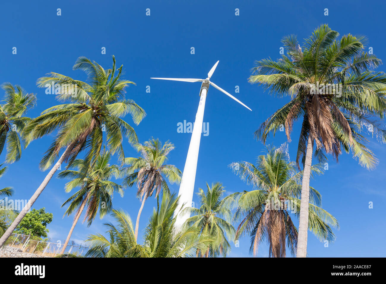 Wind turbine entourée de palmiers, la Thaïlande Banque D'Images