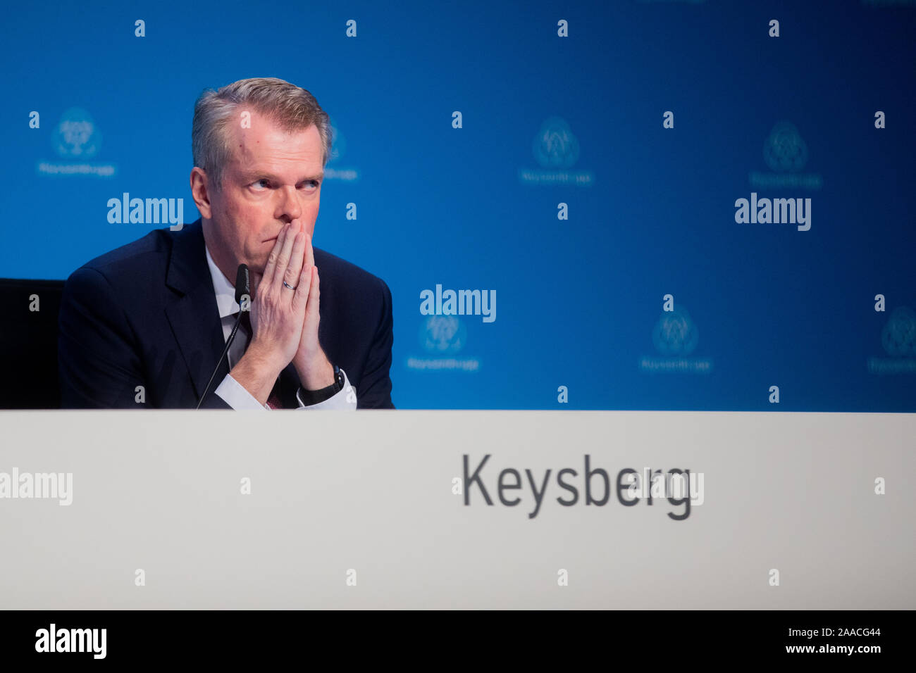 Essen, Allemagne. 21 Nov, 2019. Klaus Keysberg, membre exécutif du conseil d'administration de Thyssenkrupp, enregistré à la conférence de presse annuelle. Des pertes élevées, pas de dividende pour les actionnaires : Pour Thyssenkrupp a turbulent de l'exercice financier se termine sans conclusion conciliante. Crédit : Rolf Vennenbernd/dpa/Alamy Live News Banque D'Images