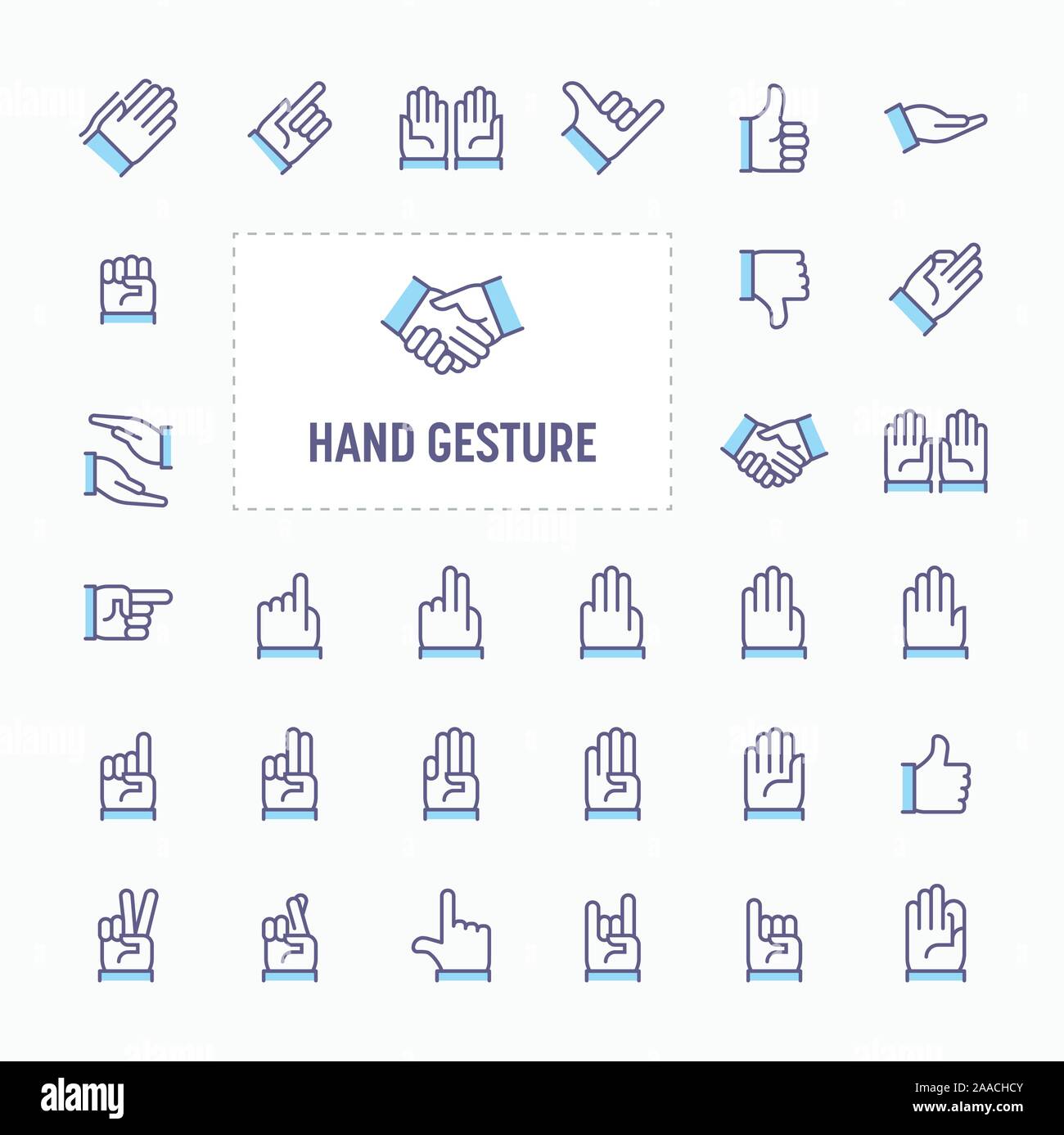 Geste de la main et des symboles - fine ligne site web, l'application et présentation simple et minimal. icône icône vecteur illustration et collection. Illustration de Vecteur