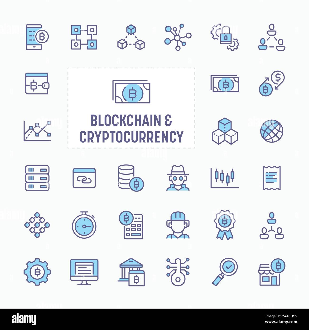 Bien numérique, blockchain, cryptocurrency, cryptage, sécurité et de transaction - fine ligne site web, l'application et l'icône de présentation simple et blanche. Illustration de Vecteur