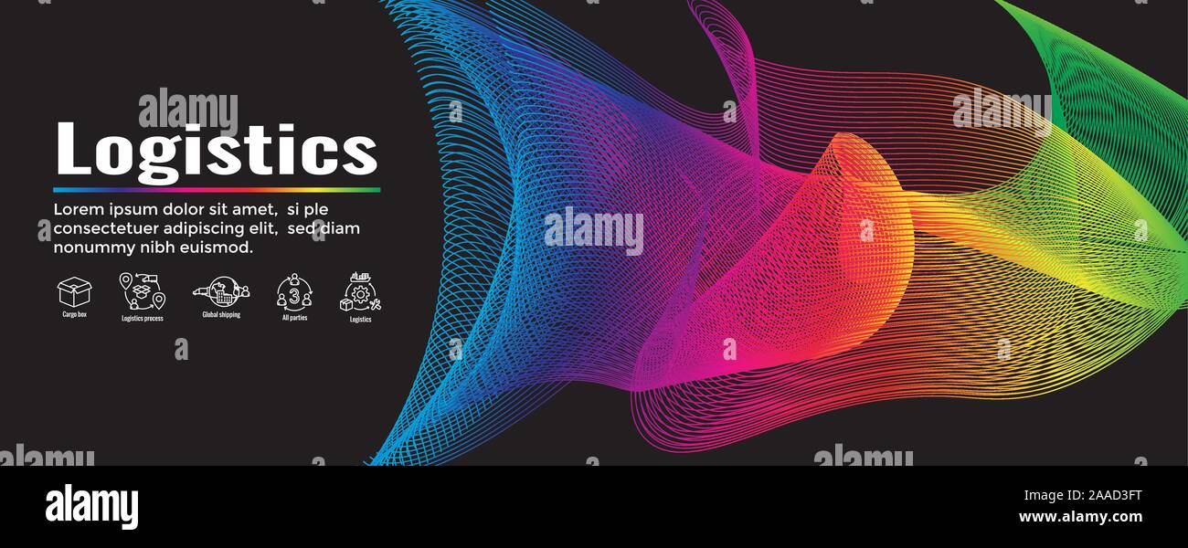 Icon Set logistique et web bannière d'en-tête w bâtiments, de camionnage, d'expédition et les gens fort Illustration de Vecteur