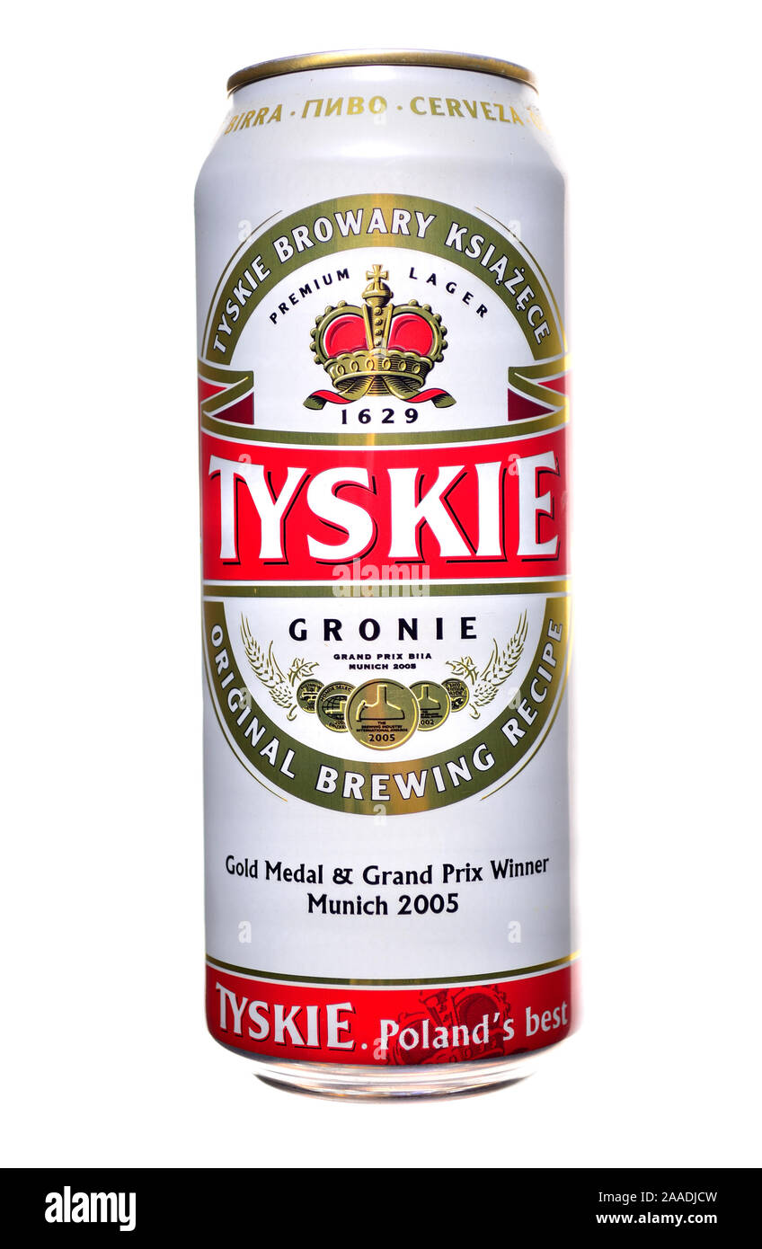 Polish beer can - Tyskie lager Banque D'Images