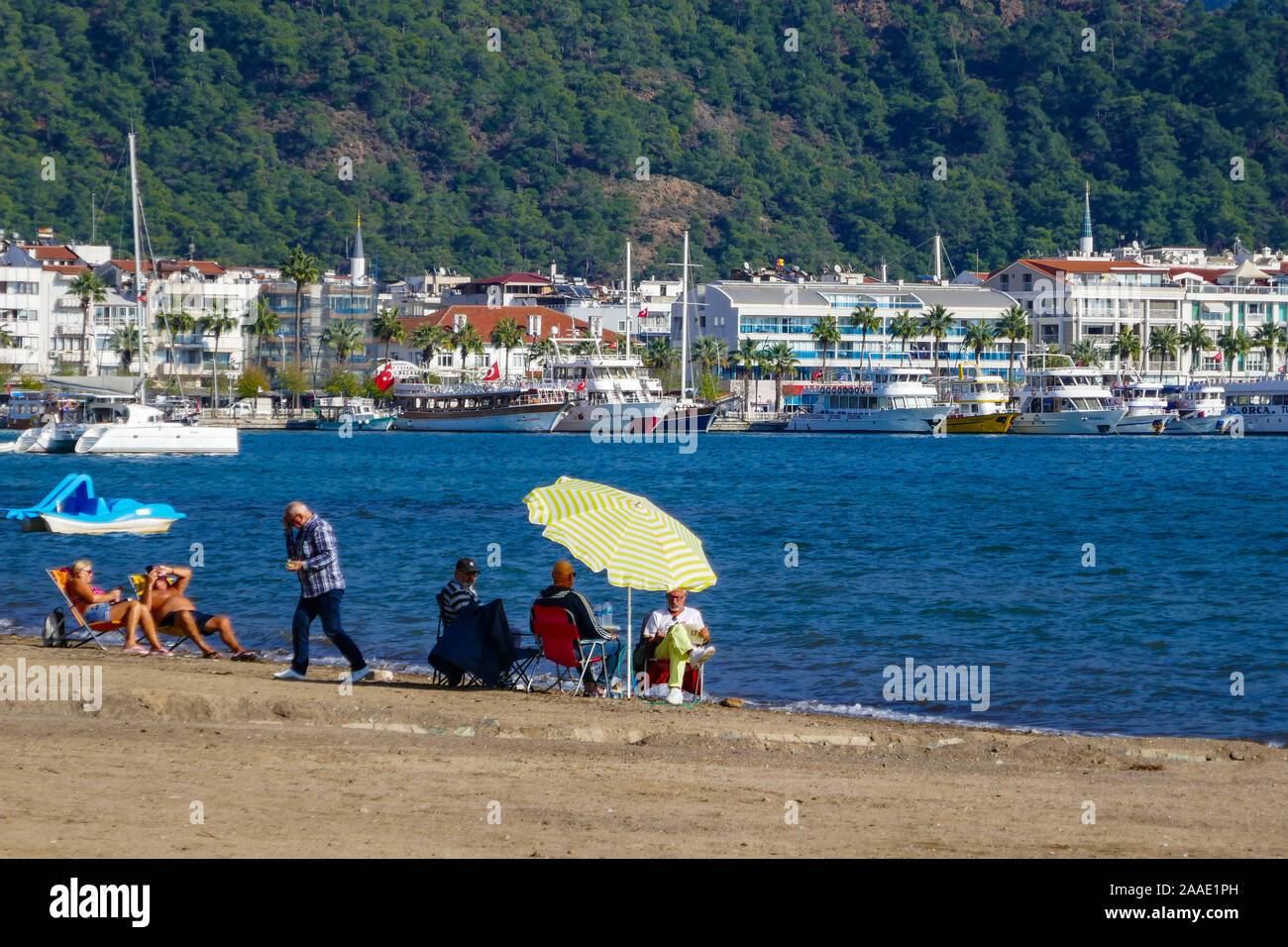 Plages de l'automne en station de vacances Marmaris, Mugla, Turquie, Mer Méditerranée Banque D'Images