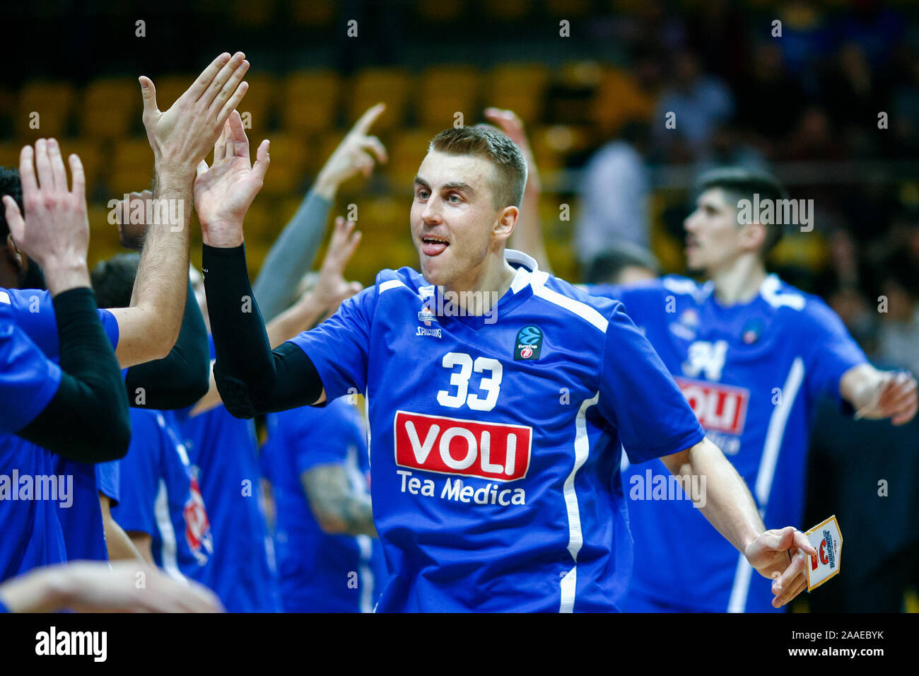 Martins Meiers vu en action pendant la 7jours groupe D match EuroCup entre Asseco Arka Gdynia et Buducnost Podgorica Voli à Gdynia.(Score final ; Asseco Arka Gdynia 61:78 Voli Buducnost Podgorica) Banque D'Images