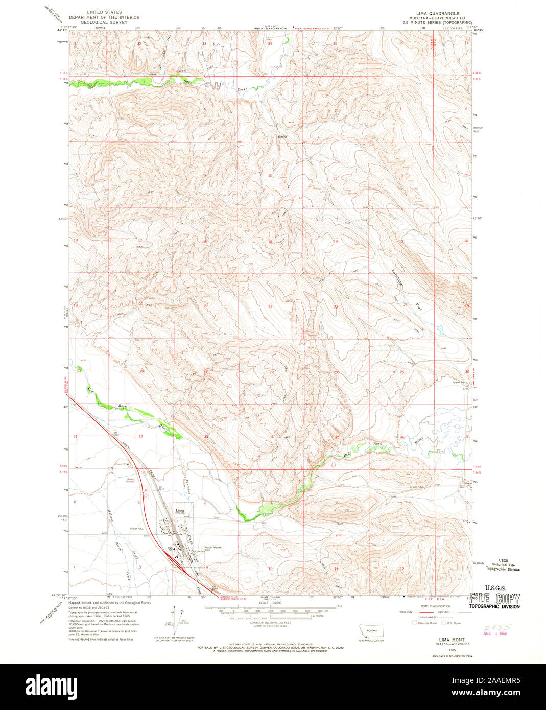 Carte TOPO USGS Montana MT Lima 264982 1965 24000 Restauration Banque D'Images