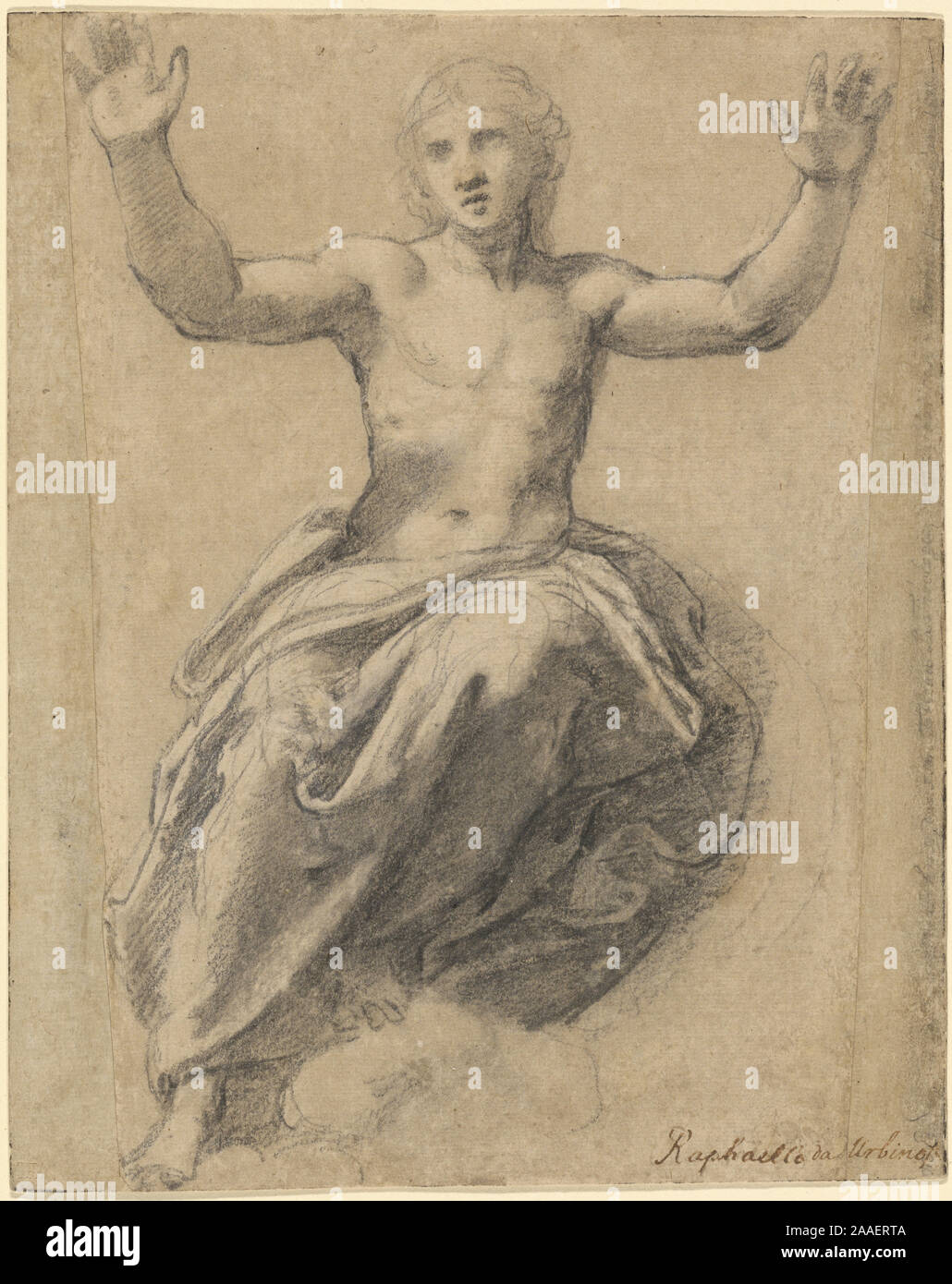 Le Christ en gloire ; Raphael (Raffaello Sanzio), Italien (1483 - 1520) ; Italie ; environ 1519 - 1520 ; craie noire, brosse à laver gris, rehaussée de craie blanche, 22,5 × 17,9 cm (8 7/8 x 7 1/16 in.) ; 82.gg.139 Banque D'Images