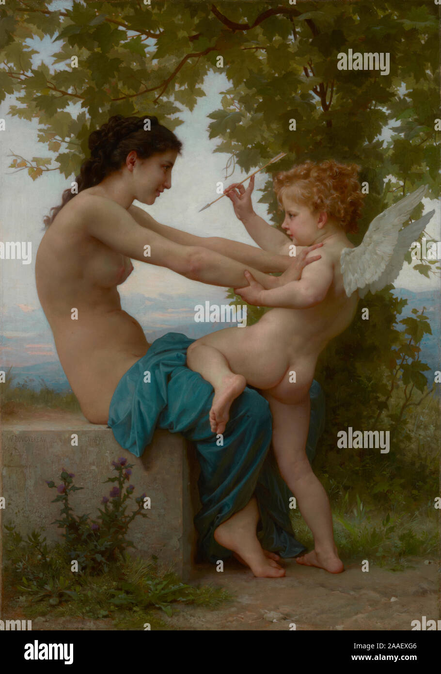 Une jeune fille se défendant contre Eros ; William Adolphe Bouguereau (Français, 1825 - 1905) ; environ 1880 ; Huile sur toile, 81,6 × 57,8 cm (32 1/8 x 22 3/4 in.) Banque D'Images