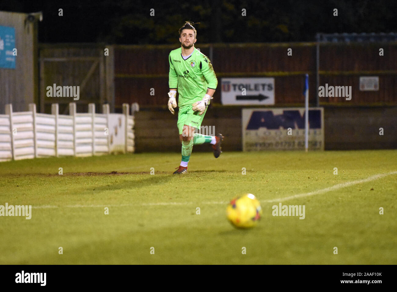 Cinderford Supermarine FC Vs Fc saison 2019/2020 UK. Dibble Jordan gardien de but jouant pour Cindeford à Swindon supermarine FC en coupe de la ligue Banque D'Images