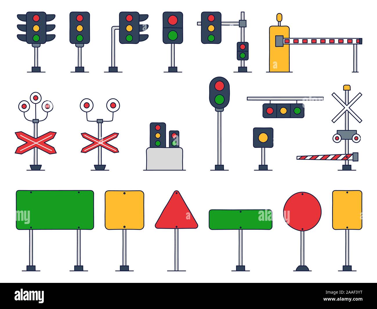 Vecteur de circulation Cartoon Illustration. Feux de circulation routière et ferroviaire. Sémaphore. Dessin animé. Illustration de Vecteur