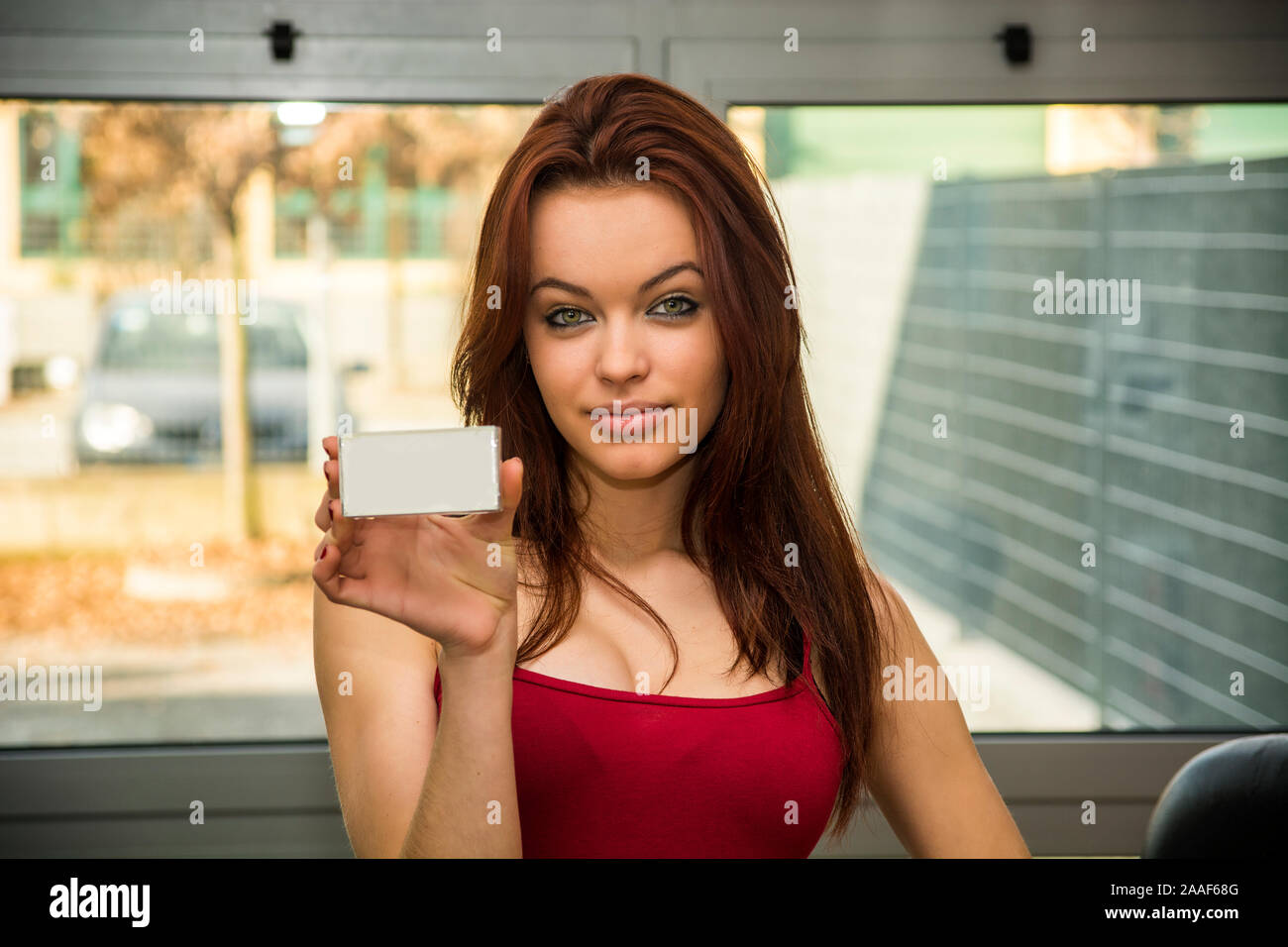 Carte de visite avec femme Banque D'Images