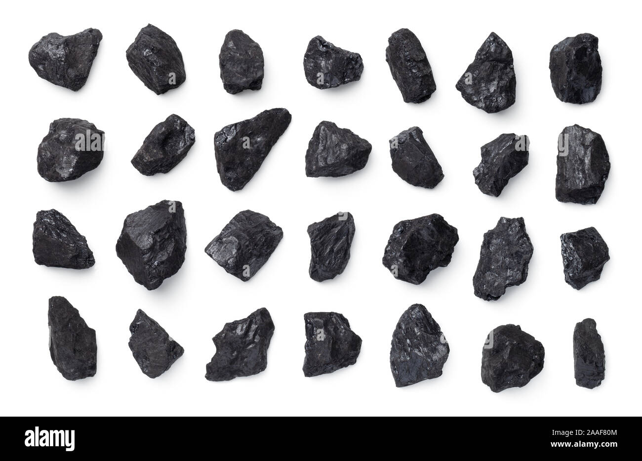 Collection de charbon noir isolé sur fond blanc. Haut de la vue, télévision lay Banque D'Images