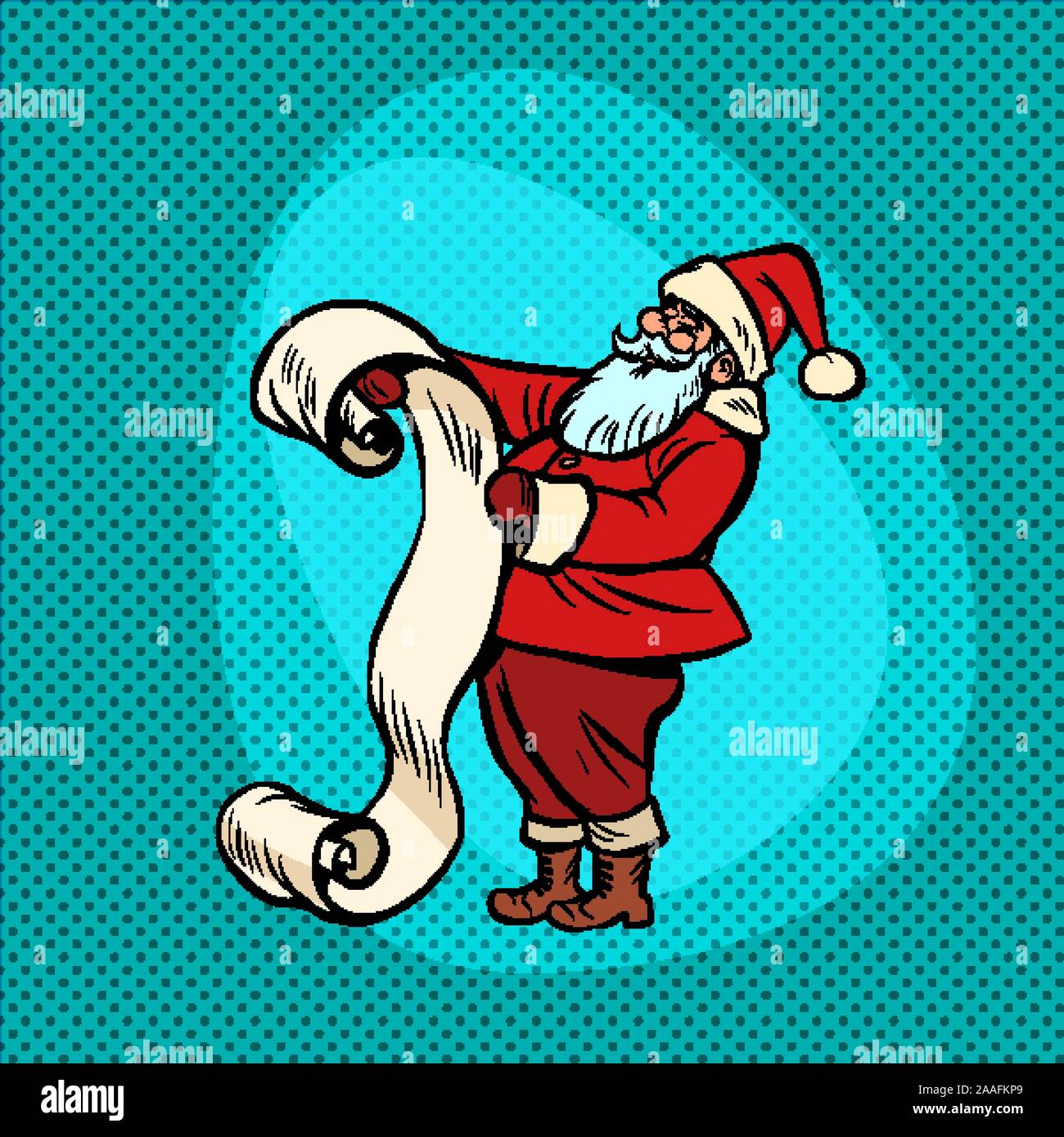 Père Noël avec liste. Bande dessinée pop art rétro Illustration de Vecteur
