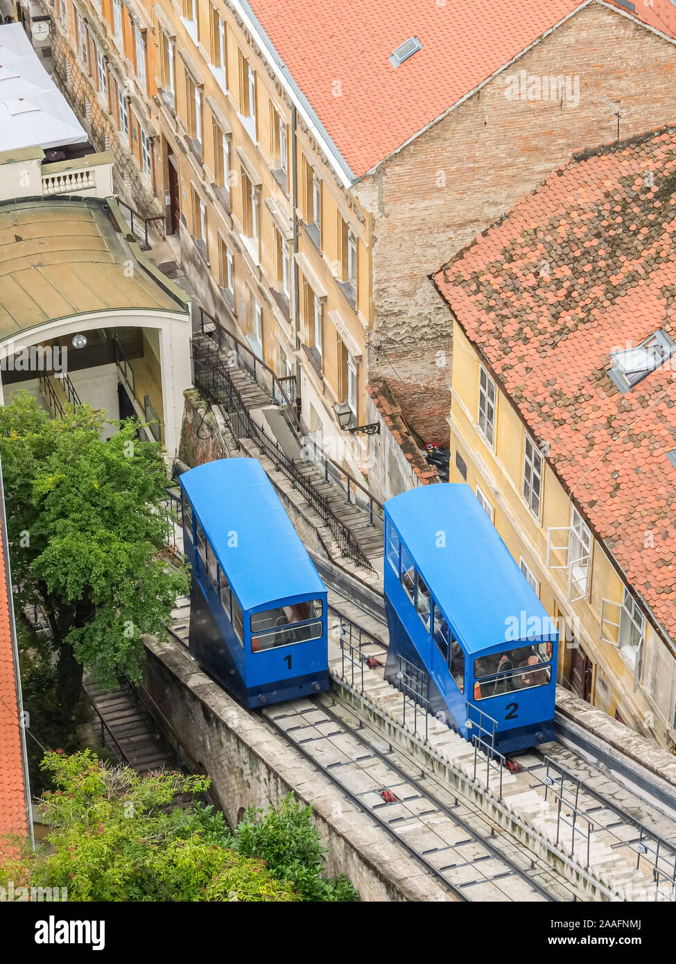 La Croatie. Zagreb. Le funiculaire de Zagreb, vu de dessus. Banque D'Images
