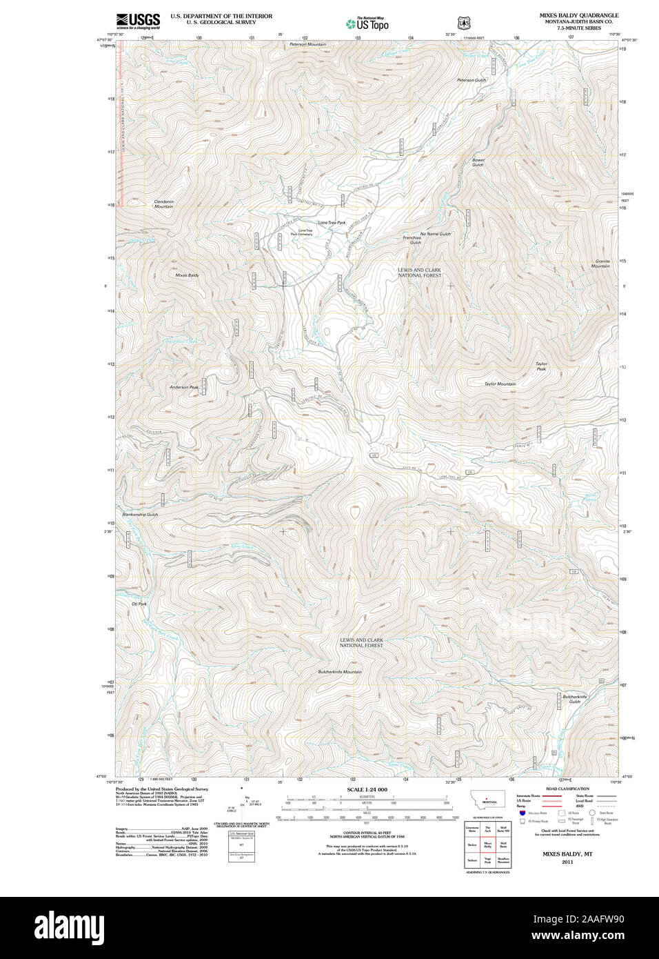 Carte TOPO USGS Montana MT Baldy 20110707 Restauration MC Mix Banque D'Images