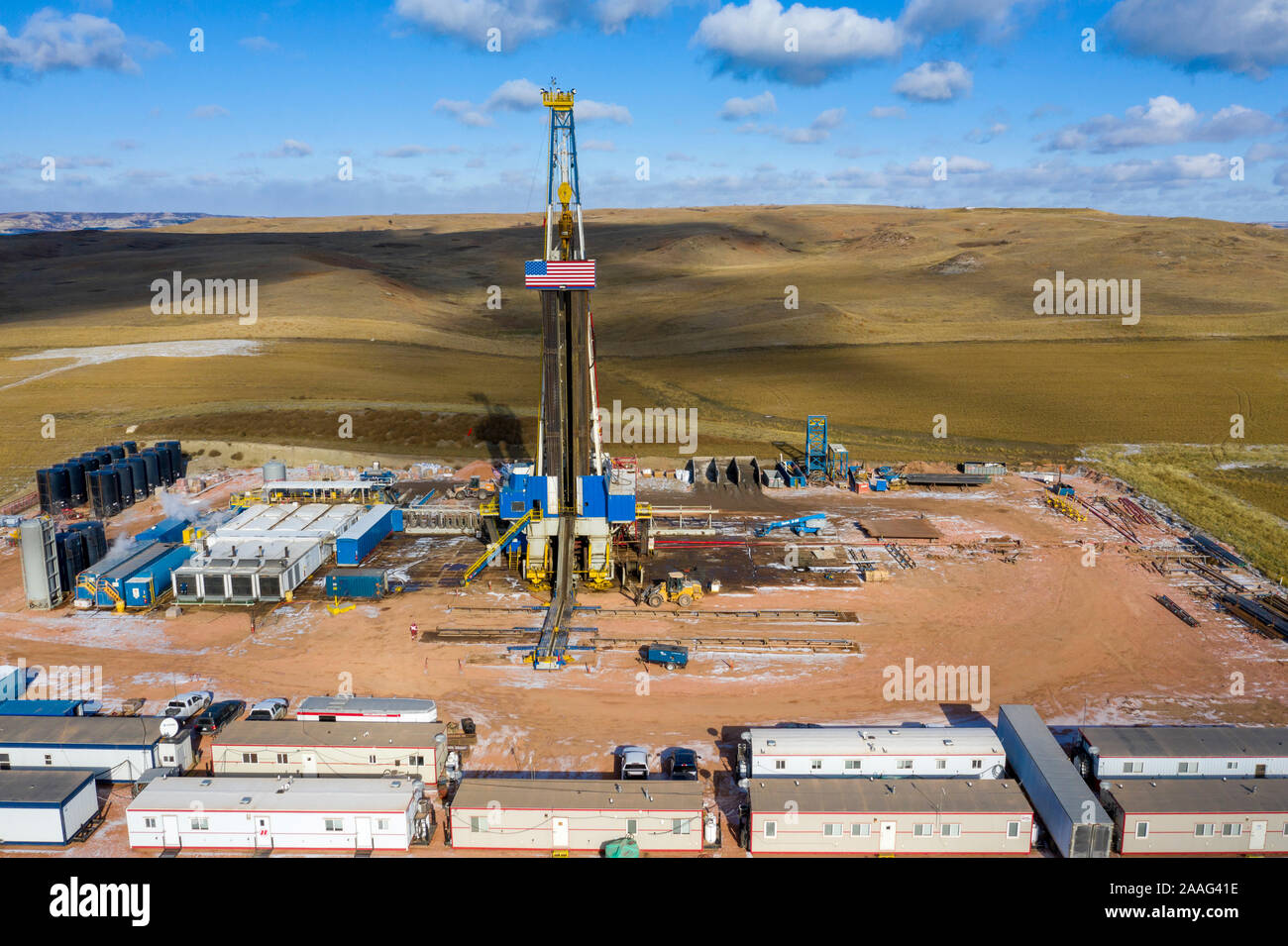 Watford City, Dakota du Nord - la production de pétrole dans la formation de schiste de Bakken. Banque D'Images