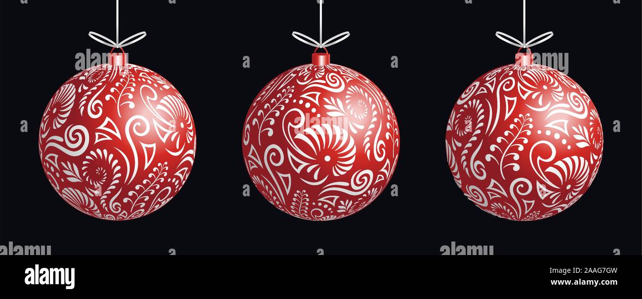 Koru Maori noël décoration babiole rouge ball pour arbre de Noël et vecteur en couches regroupées bannière Illustration de Vecteur
