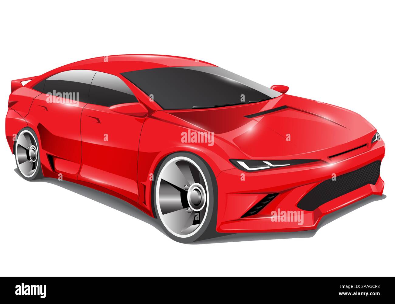 Voiture sport rouge réaliste sedan 3D design sur fond isolé illustration vectorielle. Illustration de Vecteur