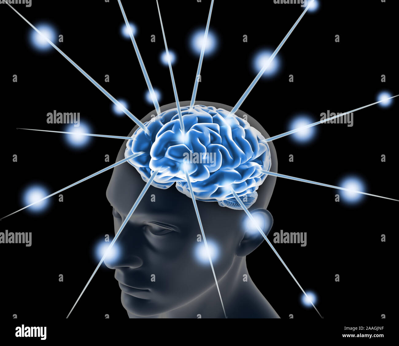 Les impulsions du cerveau et du processus de simulation de la pensée humaine - 3D render concept Banque D'Images