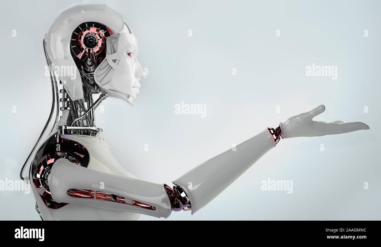 Android Robot Cyborg girl - 3D render Banque D'Images