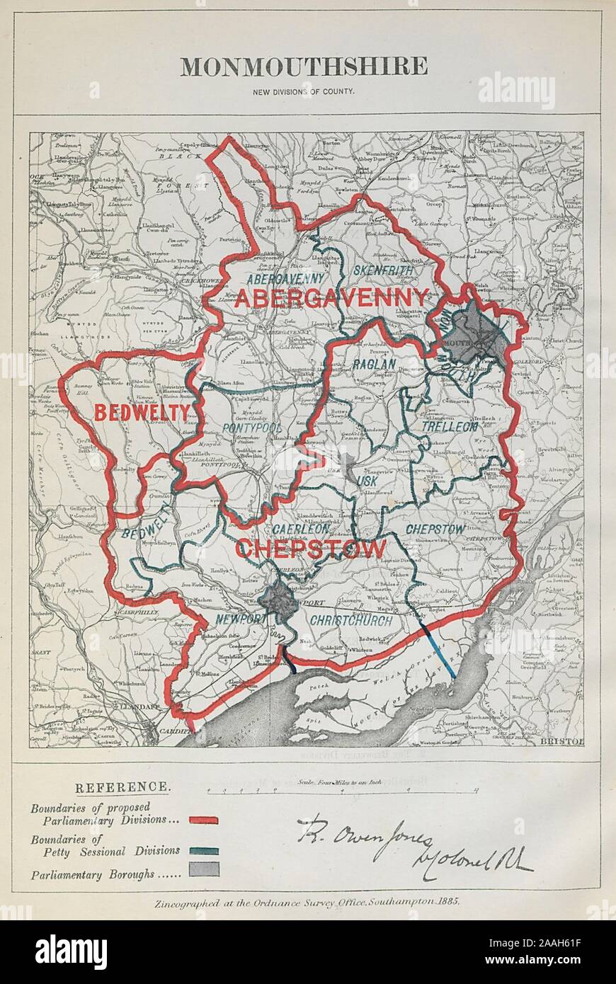 Monmouthshire Divisions parlementaires. Chepstow. COMMISSION du tracé de la carte 1885 Banque D'Images